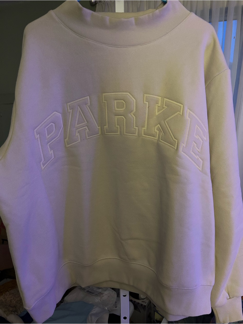 PARKE Mock Neck Sweatshirt in a neutral Cream color
